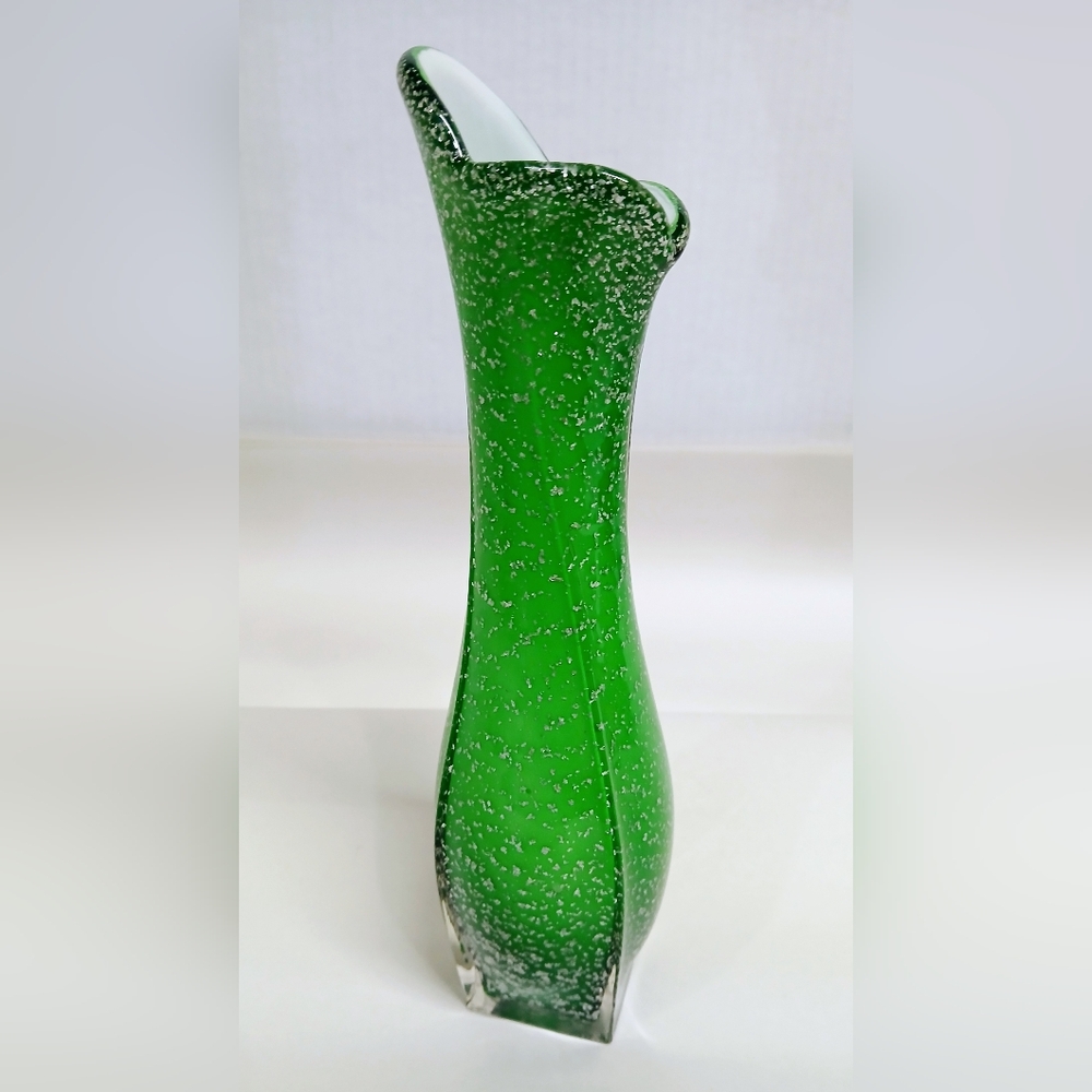 Green Glass Vase With Silver Flecks